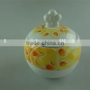 Stock Ceramic Sugar Pot With Lid and Beautiful Decal thumbnail-1