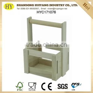 FSC Cheap Unfinished Wooden Beverage Holder With Handle Wholease thumbnail-1