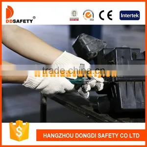Natural Cotton Polyester Gloves 4thread String Knit Gloves With Black PVC Dots One Side thumbnail-2