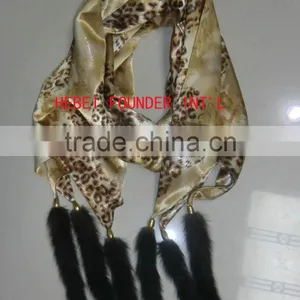 FASHION SCARF WITH MINK TASELS thumbnail-1