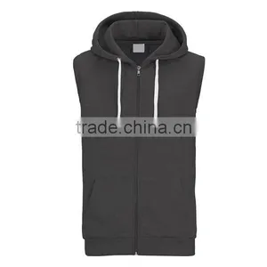 no Name Hoodies Plain Black Hoodies 80% Ringspun Cotton 20% Polyester Full Zip Sleevless Bodybuilding Hoodies thumbnail-3
