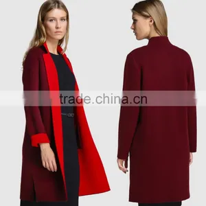 Women Long Sleeve Plain Color Red Long Coat Ladies Fashion Coat Wholesale Custom Clothing Hot Selling thumbnail-1