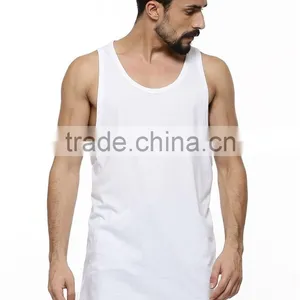 Mens Summer Plain White Longline Stringer Vest Wholesale thumbnail-1