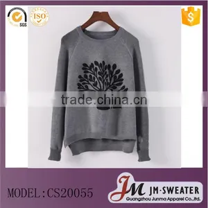 New Fashion Knitwear 12GG Pullover Grey Color Christmas Tree Sweater Designs for Women thumbnail-1