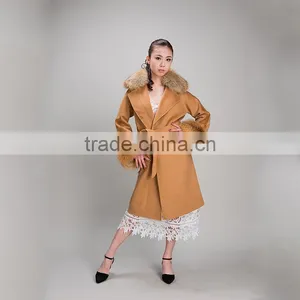 Myfur Factory Wholesale Wool Coat With Detachable Red Fox Fur Collar and Fox Fur Cuff Wool Fur Jacket thumbnail-6