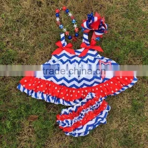 2015 Chevron Baby Girls Swing Top Set July 4th Swing Outfits With Matching Necklace and Bow Set thumbnail-1
