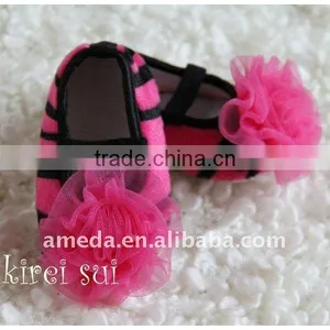 Baby Girl Hot Pink Zebra Crib Shoes With Hot Pink Rosettes GS415 thumbnail-1