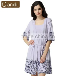 China Supplier Quality Qianxiu Two Pieces Hot Printed Ladies Deft Design Night Wear thumbnail-1