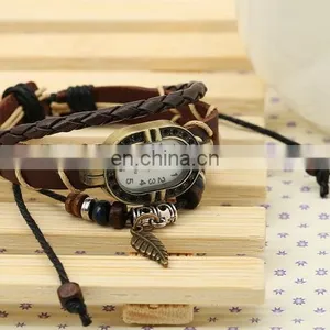 Wholesale Beaded Leather Bracelet Brown Leather Watch Bracelet For Women thumbnail-2