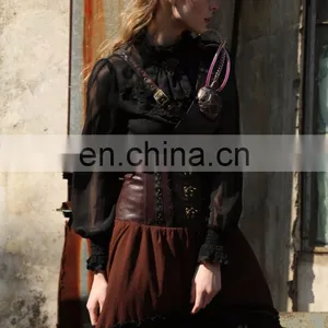 RQBL Gothic Women's Transparent Shoulders and Sleeves Blouse With Jabot thumbnail-5