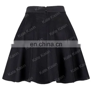 Kate Kasin Stock Womens Basic Black Stretchy Flared Skirt A-Line Skirt KK000665-1 thumbnail-3
