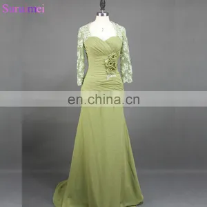 Elegant Mermaid Floor Length Long Lace Chiffon Mother of the Bride Dresses MQ028 thumbnail-1