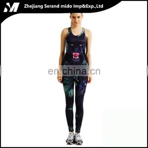 Green Leaves Women Printing Sexy Workout Digital Gym Knitted Set thumbnail-1