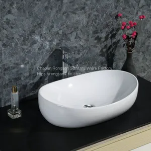 New Design Bathroom Ceramic Washroom Boat Rectangle no Hole Shape Table Top Cheap Hand Washbasin thumbnail-2