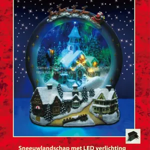 LED Snowing Church Scene Led Light Family Play Snowman Polyresin Christmas House Decoration thumbnail-1