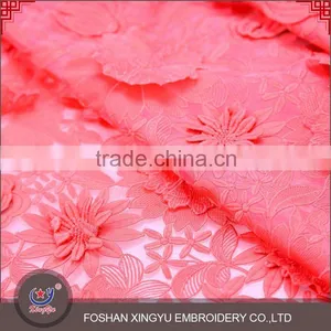 Factory Direct Supply Hot Selling Red Flower Lace Embroidered 3d Mesh Fabric for Fashionable Woman thumbnail-3