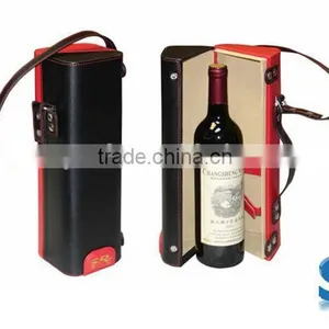 High End PU Leather Wooden Wine Bottle Gift Box W1191 thumbnail-1