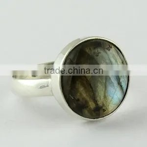 Round Shape Blue Fire Labradorite 925 Sterling Silver Ring thumbnail-1