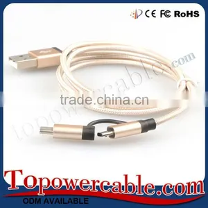 Hot Selling Braided Nylon 2 in 1 USB Type C and Micro USB Data Cables thumbnail-2