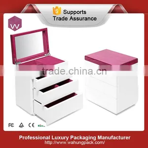 3 Drawers Mirror Inside Pink Velvet Large Jewel Box thumbnail-1