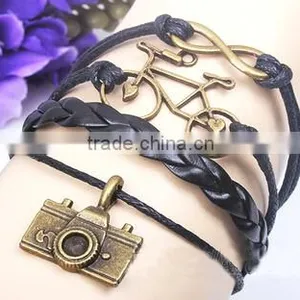 >>New Arrival SW16479 Infinity Camera Bike Leather Charm Bracelet/ thumbnail-2