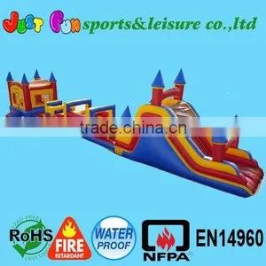 81ft Long Kids Bouncy Slide Obstacle, Inflatable Turbo Rush Obstacle Course thumbnail-1