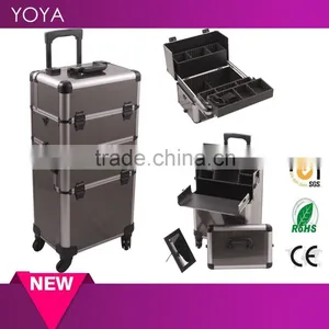 Professional 2n1 Aluminum Rolling Hairstylist Makeup Case With 4 Wheel Trolley thumbnail-1