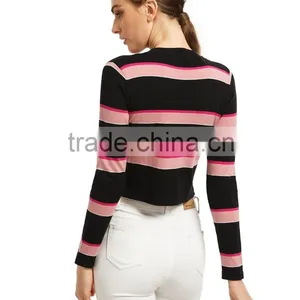 Chinese Clothing Manufacturers 2016 Fall and Winter Cropped Stripe Short Knitted Sweater Designs for Women thumbnail-2
