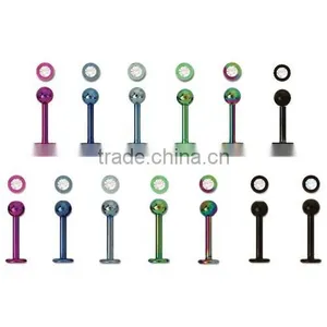 Titanium Plated Labrets With Gem Ball Body Piercing Jewelry thumbnail-1