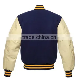 New Mens Fashion College Plain Navy Blue Wool | Leather Sleeves Classic Letterman Baseball thumbnail-2