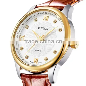Luxury Brand Gold Military Genuine Leather Rhinestone Quartz Man Watch WEIDE 93008R thumbnail-2