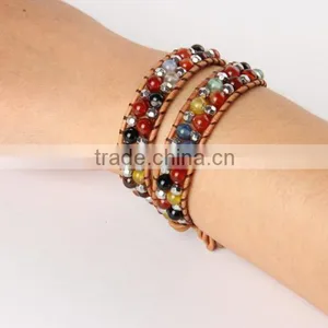 Pure Manual Discus Agate Bracelet Around Two Laps Leather Bracelet Grey Leather Bracelet thumbnail-4