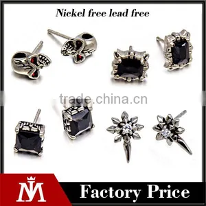 316 L Stainless Steel Punk Biker Jewelry Skull Earring thumbnail-1