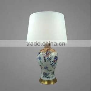 Nice Printing On Ceramic Body And Brass Plated Metal Base With White Fabric Lampshade Vintage Style Decorative Table Lamp thumbnail-1