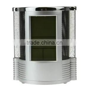 Digital LCD Desk ALarm Clock & Mesh Pen Holder Pens Rulers Office Tidy LED Light thumbnail-6