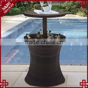 Outdoor PE Rattan Woven Wine or Beer Cooler Table Garden Patio Party Decorative Adjustable Design Bulk Ice Bucket thumbnail-1