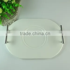 Cheap Stock Daily Used Big Square Round Ceramic Plate With Iron Handle thumbnail-1