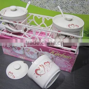 Porcelain ECO Friendly Sugar Salt Tin Can With Stainless Steel thumbnail-1