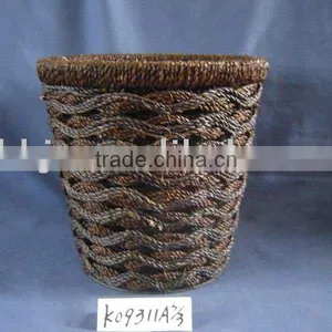 Gray Round Paper Rope Weaving Wire Storage Waste Scrap Baskets thumbnail-1