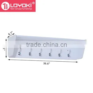 2016 High Quality Floating Entryway Shelf and Coat Rack MDF Wood Wall Shelf With 6 Hooks Wall Display Key Holder Wall Shelf thumbnail-2