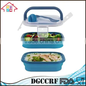 FDA & LFGB Silicone Collapsible Double Layer Lunch Box thumbnail-1