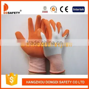 13G White Seamless Nylon Gloves With Orange Latex Foam Plam Coated Safety Gloves thumbnail-1