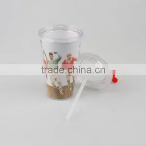 500ML Best-selling PS Plastic Double Wall Drinking Cup With Straw thumbnail-3