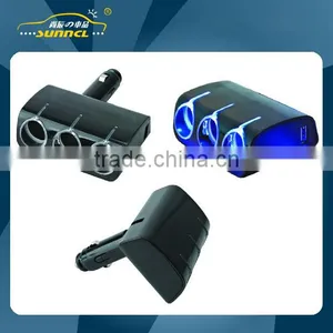 1 USB 3 Holes Female Car Cigarette Lighter Socket With Flexible Plug and LED Working Light thumbnail-1