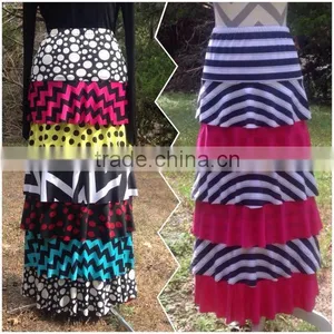 5 Tier Skirts,6 Tier Skirt Slinky Spandex Blend Drapes Maxi Tiered Ruffle Skirt In Custom Mixed Print thumbnail-3