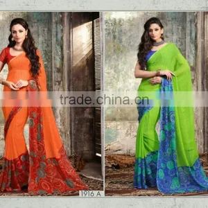 Chiffon Printed Designer Saree thumbnail-1