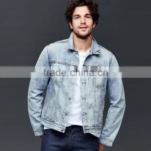 Classic Light Blue Vintage Denim Jacket for Men Custom Printed thumbnail-1