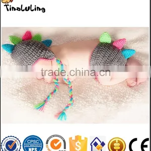 Tinaluling Grey Dinosaur Crochet Newborn Photography Props Knitted Beanies Costume Set thumbnail-1
