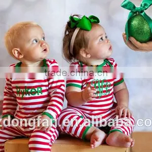Newborn Baby Christmas Pajamas Red and White Stripe Set Unique Boy or Girl Names Monogram Personalized Sleepwear thumbnail-2