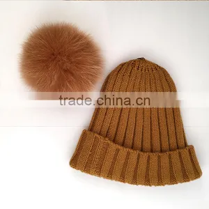 Myfur Elegant Pom Beanie Hat Women Winter Knitted Hat With Fur Pom thumbnail-3